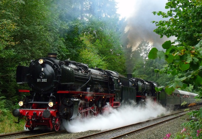 01 202 + 01 150 vor Pendelzug auf der Schiefen Ebene (es schiebt 64 491) bei km 80,7 um 14:54h am 20.09.2014