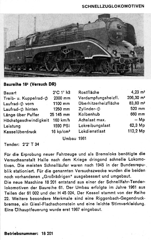 Kurzbeschreibung Lokomotive 18 201 der DR