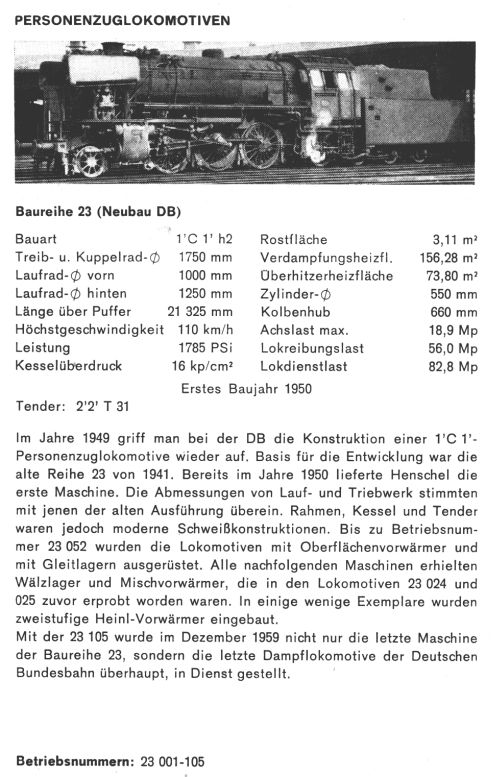 Kurzbeschreibung Baureihe 23 der DB