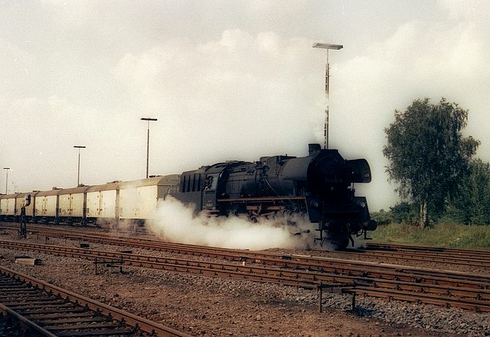 50 4082 Kühlwagen-Güterzug Ausfahrt Büchen, August 1974