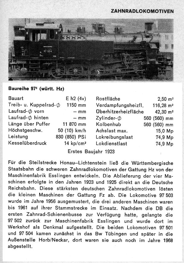 Kurzbeschreibung Baureihe 97.5 aus: H.Obermayer Taschenbuch Deutsche Dampflokomotiven (1968)