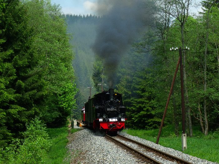 99 4511 mit Zug 47 hinter der Schwarzwasserbrücke und dem Loreleifelsen vor Einfahrt Schlössel, um 13:02h am 27.05.2012
