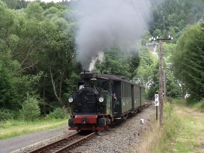 No 54 mit Zug Nr.15 hinter Ausfahrt Schmalzgrube, um 15:29h am 23.07.2011