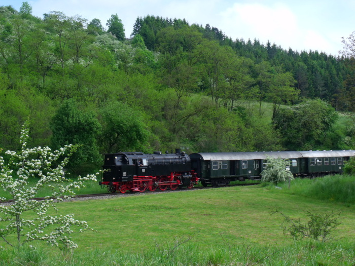 262 BB Tv mit Zug Blumberg->Weizen abwärts unterhalb von Epfenhofen, um 10:22h am 28.05.2016