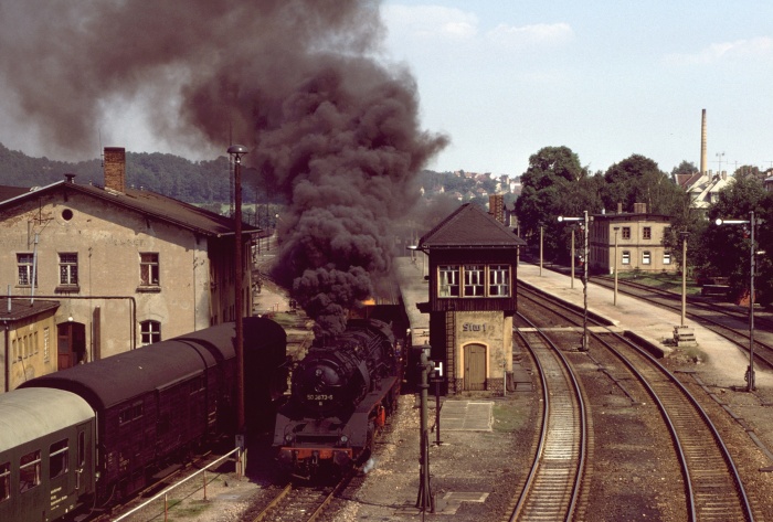 50 3673 mit Güterzug Richtung Döbeln Ausfahrt Nossen, 21.08.1978 50 3673 mit Güterzug Richtung Döbeln Ausfahrt Nossen, 21.08.1978