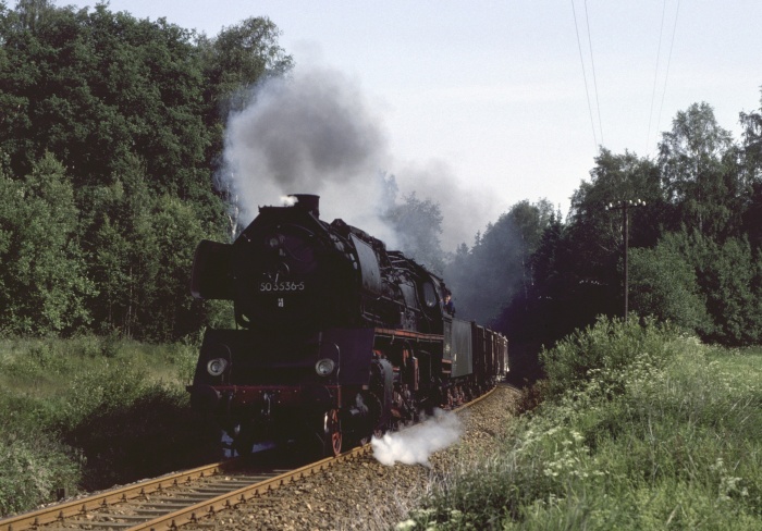 50 3536 mit Gz an der Einfahrt von Großvoigtsberg, 18.06.1982 50 3536 mit Gz an der Einfahrt von Großvoigtsberg, 18.06.1982