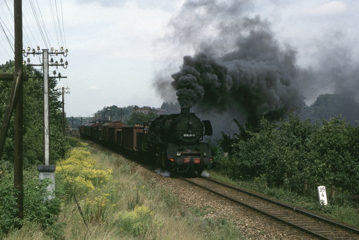 50 3659 mit Gz Döbeln->Karl-Marx-Stadt, Ausfahrt Waldheim, 27.08.1982 50 3659 mit Gz Döbeln->Karl-Marx-Stadt, Ausfahrt Waldheim, 27.08.1982