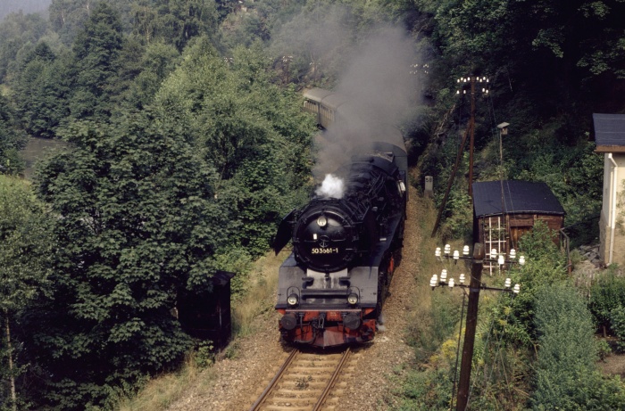 50 3661 mit P 17624 vor Bockau, 26.08.1983 50 3661 mit P 17624 vor Bockau, 26.08.1983