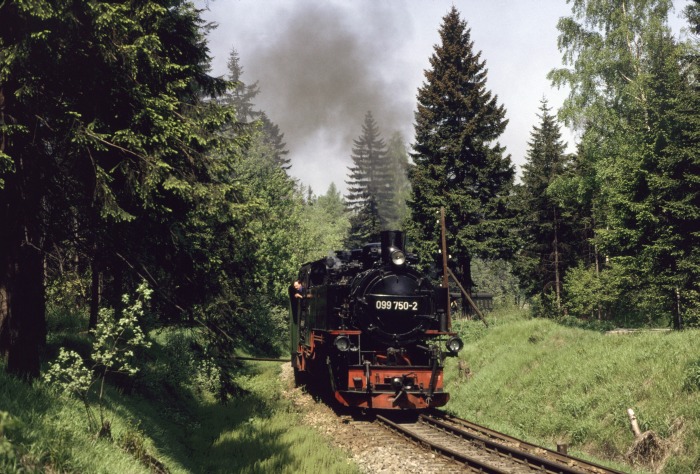 099 750 (99 786) mit N 14319 hinter Kretscham-Rothensehma, am 23.05.1992