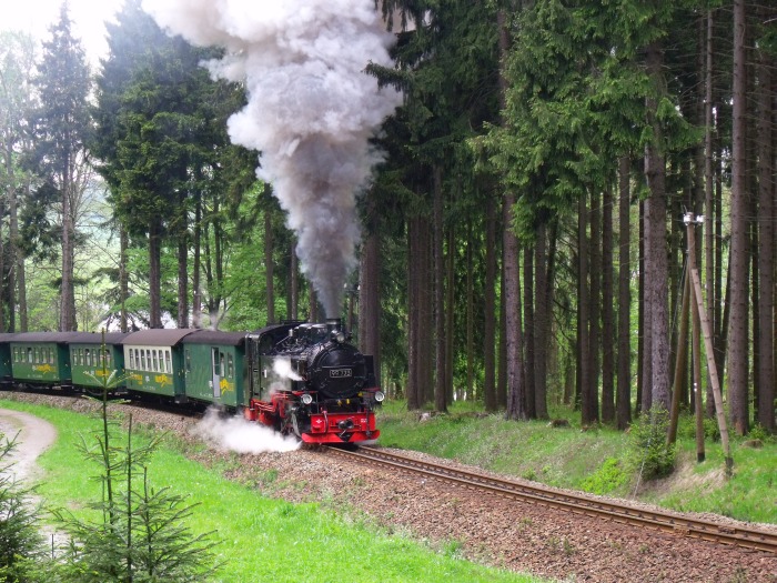 99 773 mit längerem P 1003 in der Steigung hinter Vierenstraße, um 12:09h am 13.05.2012