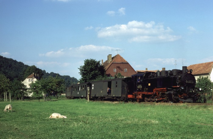99 1773 mit Zug 69913 bei Ulberndorf, am 20.08.1978