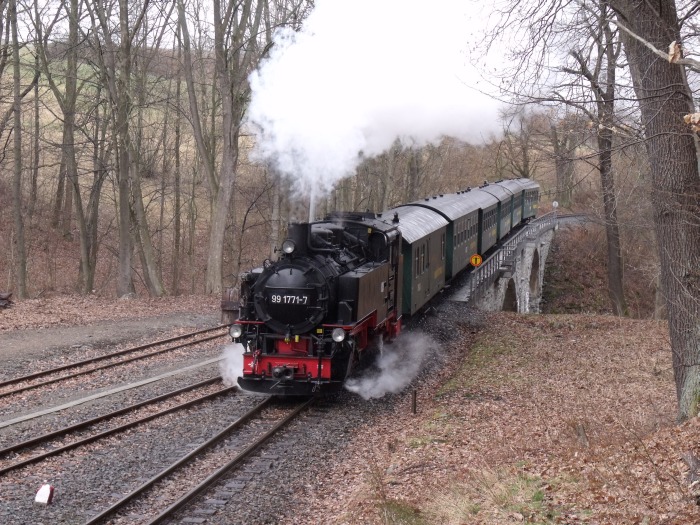 99 1734 fährt mit dem P 5004 in Dipplodiswalde ein, um 12:59h am 25.07.2011