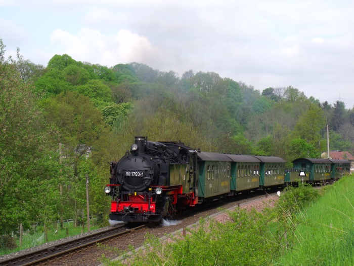 99 1793 mit dem P 5002 hinter Ausfahrt Seifersdorf - auch wieder unübersehbar wohl (?) - um 10:13h am 15.05.2017