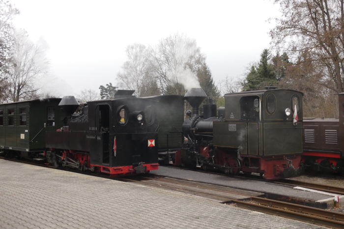 99&nbsp;3315&nbsp;Tv vor Zug Richtung Muskau neben Lok HILAX&nbsp;Tv vor Zug Richtung Kromlau, am Bahnsteig in Weißwasser bei noch nicht so sehr fotogenem Wetter fotografiert, um 9:42h am 03.04.2026.